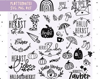 Hello Autumn plotter file SVG DXF, Cricut Silhouette Studio plotter file, autumn magic, autumn is here, autumn greetings SVG pumpkin leaf svg png
