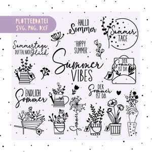Paquete de archivos SVG de trazador de verano alemán - SVG de flores - SVG de verano - SVG de hola verano - Cricut Silhouette Studio - Dicho de verano SVG dxf png