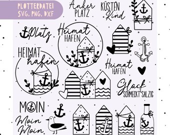 German Nautical Svg Bundle, Plotter File Summer, Home Port Svg, Moin Svg, Sea Svg, Welcome Svg, Plotter File Coastal Child, German Svg Dxf