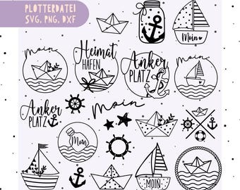 Paquete SVG náutico alemán, archivo de trazador "Verano", SVG de Hamburgo, SVG de Moin, SVG de mar, SVG de bienvenida, archivo de trazador "Niño costero", SVG alemán, Cricut