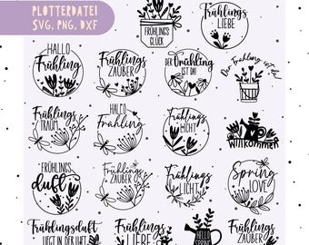 German Spring plotter file svg bundle - Flower svg - Spring svg - hello spring svg - Cricut Silhouette Studio - spring saying svg dxf png