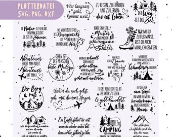 20 Hiking plotter file, mountain vacation svg, Wanderlust German plotter file, holiday sayings, plotter file, mountain love svg, travel svg