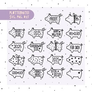New Year's Eve plotter bestand - Duitse gezegden SVG - Kerstmis SVG - Gelukkig Nieuwjaar 2025 - New Year's Eve laserbestand - Lucky Pig SVG - Geluk