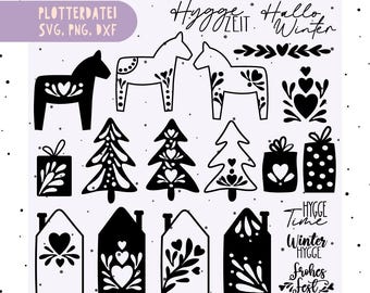 Cut File Hygge Bundle SVG, Dala Horses Scandinavian SVG, Clipart Scandinavian Hygge, Printable Hygge Scandinavian, Hygge German Lettering