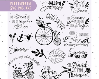 German Summer plotter file svg png bundle - beach svg - summer svg - hello summer svg - Cricut Silhouette Studio - summer saying svg dxf png