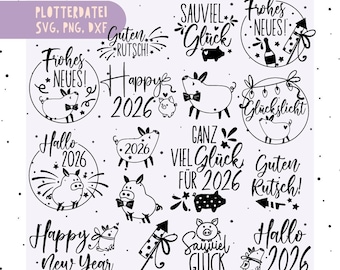 New Year's Eve German plotter file - German sayings svg - New Year Pig svg - Happy New Year 2026 - New Year's Eve laser file - Lucky pig svg