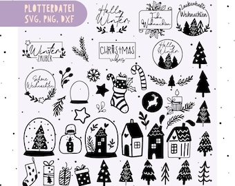 Hello Winter German Plotter file - Christmas Home Svg - Christmas Sayings Plotter File, Christmas svg png dxf, German Christmas clipart