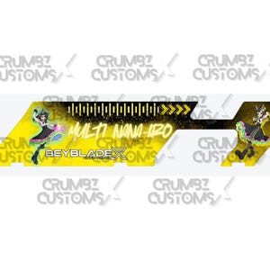 May include: A yellow and black graphic design featuring a character illustration and the text "MULTI NANA-IRO" and "BEYBLADE X". The design includes a stylized character in a black dress with colorful accents.