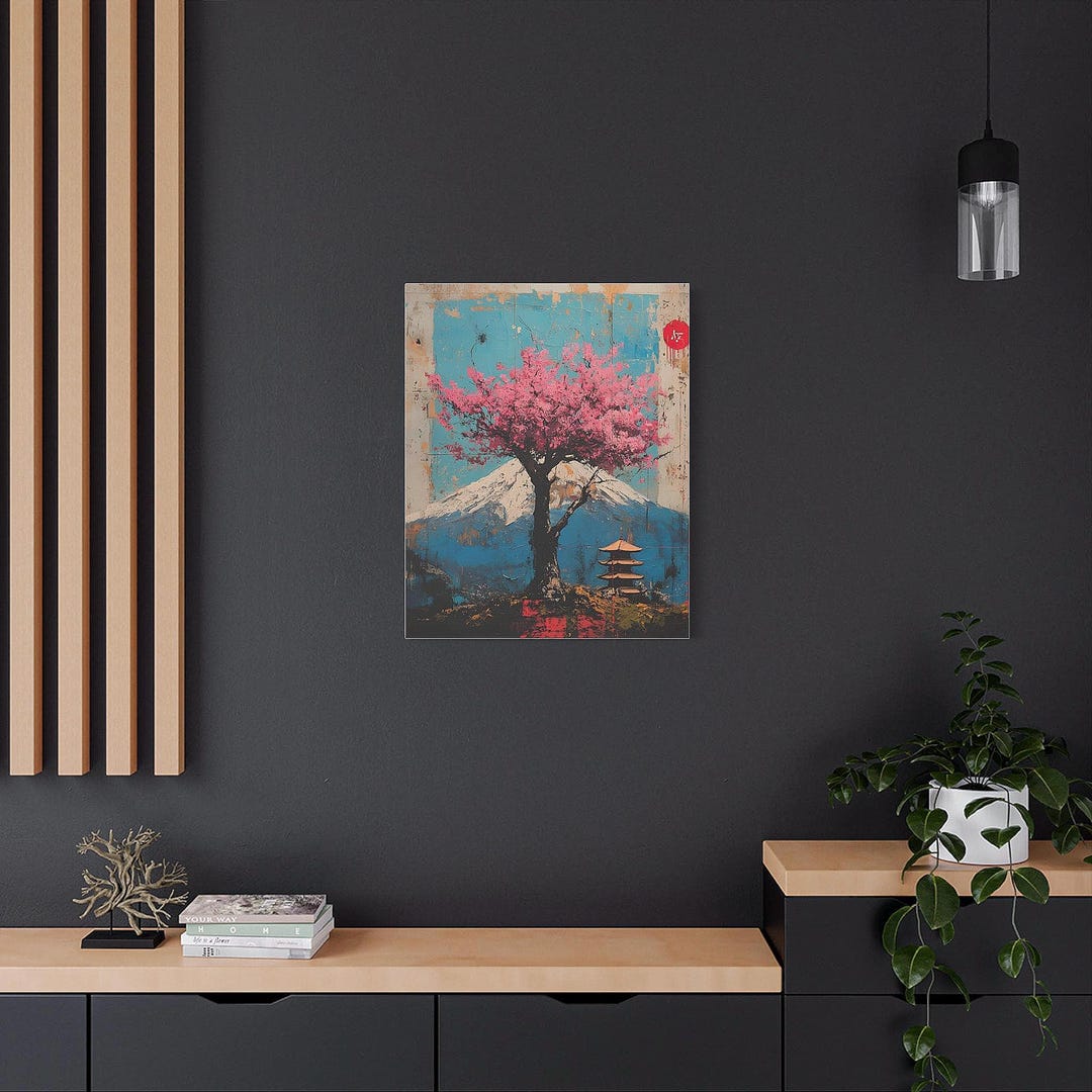 Canvas Print, Cherry Blossom Mount Fuji Japan Landscape Wall Art Decor ...