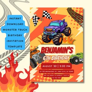 Monster Truck Birthday Invitation | Editable Party Invite | Instant Download