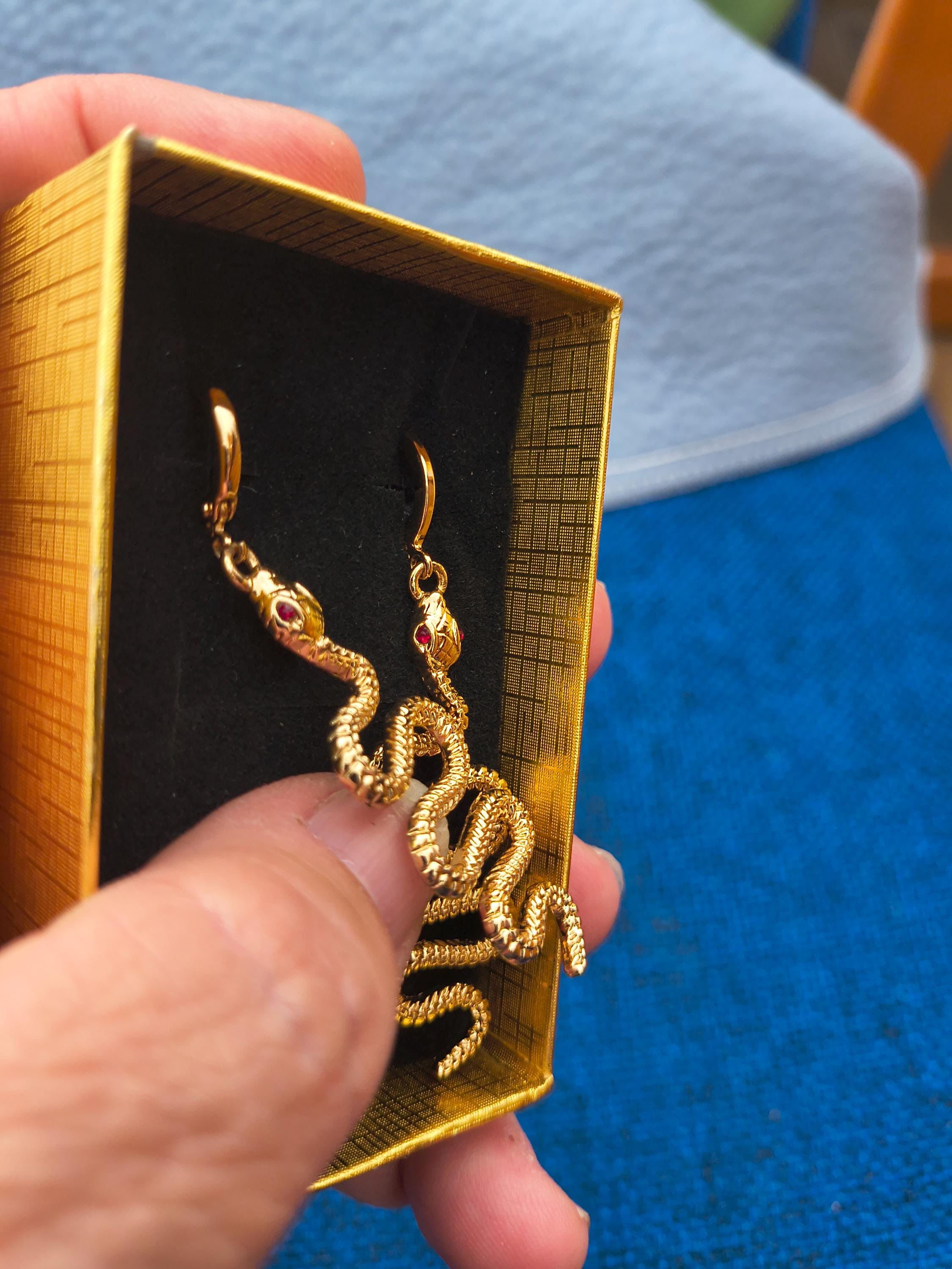 Gold Plated Snakes W Red Stone Eyes Item# S0042 - Etsy
