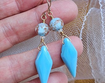 Venetian Glass Earrings -Turquoise Blue - Murano Glass Beads and Czech Glass Dangles