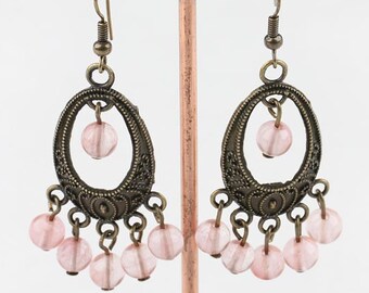 Pink Cherry Quartz Dangle Chandelier Earrings