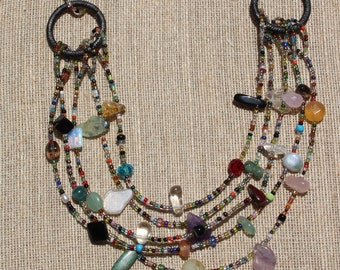 Zen-Stone Multi-Strand Multi-Gemstone Necklace