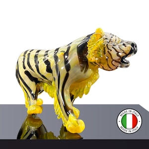 Murano Glass Tiger &quot;SHERE KHAN&quot; - Handmade Animal Figurine Handcrafted in Venice by Master Glassmaker Unique Venetian Art | Free Shipping
