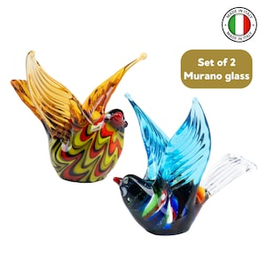 Pair of Murano Glass Birds – Handcrafted Sculptures Made in Italy - Elegant Wedding Favors or Baptism Gifts – Authentic Venetian Art