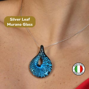 Murano Glass Teardrop Pendant with Silver Leaf – Handmade in Venice Unique Gift Idea