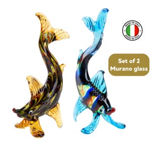 Pair of Murano Glass Fish – Handcrafted Striped Figurines – Elegant baptism gift for adults or Wedding Favors for guests