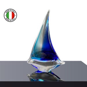 Sailboat Murano Glass &quot;ODYSSEY&quot; – Gift for sailing lovers Nautical Decor Handcrafted by Master Glassmaker - Certified Made in Italy