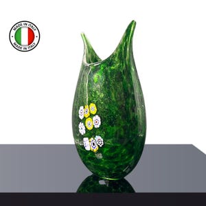 Murano Glass Artistic Vase with Murrine &quot;VIRIDIA&quot; – Venetian Art Vase Handcrafted by Master Glassmaker Made in Italy Shipping included
