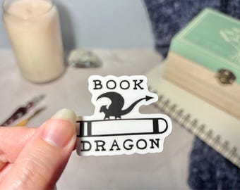Book Dragon Sticker: Vinyl Sticker for Laptop, Water Bottle, Kindle, E-Reader, Planner