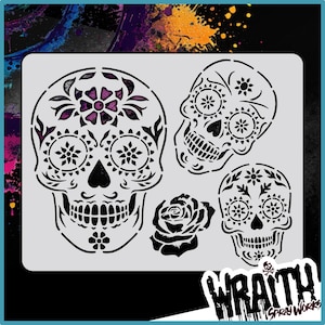 Sugar Skulls #1 - Reusable Airbrush Stencil Template