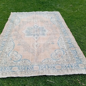 Vintage Heriz Rug 6.11x10.4 ft, 1970s Turkish Carpet