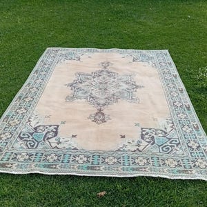 Vintage Heriz Rug 7.9x10.3 FT, 1970s Turkish Rug