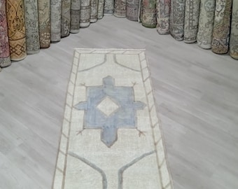 Vintage Turkish Oushak Runner Rug: Handmade Wool Entryway Carpet (2x4.9 ft)