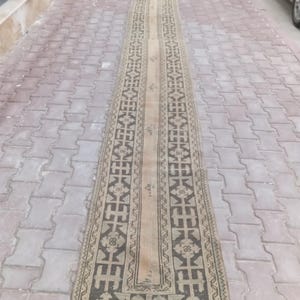 Vintage Turkish Oushak Wool Runner Rug, Long Entry Rug ( 2.1x19.5 ft)           Tax Free USA