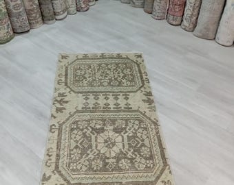2x5 Turkish Oushak Runner Rug: Vintage Handmade Wool Entryway Carpet