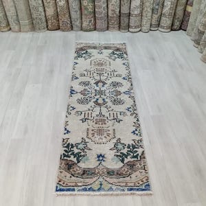 2x6 Runner, Vintage, Home Decor rug, Pastel Rug,2x6 Oushak,SmallRug,Kitchen Rug, 2x5 Turkish, Faded, Woven Rug Handmade Wool Rug (1.9x5.4)ft