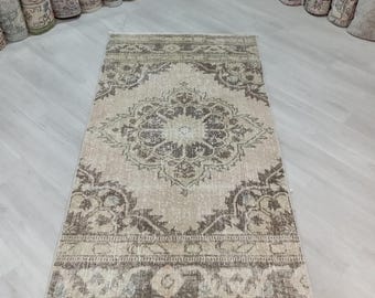 Small Turkish Oushak Rug: Vintage Wool Doormat, 2.1x3.4 ft