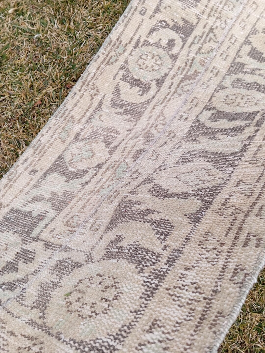 2x20 Extra Long Turkish Runner Rug: Neutral Oushak Hallway Rug (1.10x20 ...