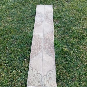 Vintage Turkish Oushak Runner Rug: Handmade Wool Entryway Carpet (1.3x6 ft)