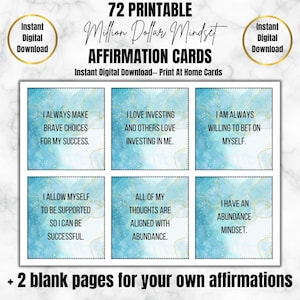 72 Cartões de Afirmação de Mentalidade Milionária para Imprimir - Impressão sob Demanda - Download Digital - Download Instantâneo - Mantras de Manifestação de Dinheiro
