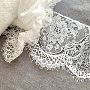 3 Yds - 6.5&quot; Wide White Delicate Eyelash Lace