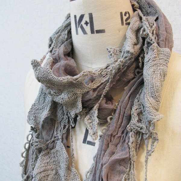 crochet scarf  crinkle cotton shawl Boho shawl One of a Kind scarf