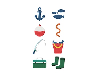 Fishing Mini Outdoor Icons Stitch Collection Embroidery Designs Bundle, Set of 8 (Digital Download)