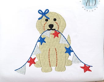 4th of July Goldendoodle Embroidery Design, 10 Sizes, Patriotic Puppy Dog Independence Day Mini Fill Stitch Machine Embroidery File