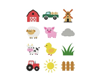 Farm Mini Icons Stitch Collection Set of 12 Machine Embroidery Designs Bundle (Digital Download)