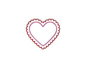Valentine Mini Scalloped Heart Outline Satin Stitch File Machine Embroidery Design, 5 Sizes, Instant Download