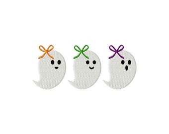 Ghost Trio with Bow Stitch File Machine Embroidery Design, 8 Sizes (Instant Download)