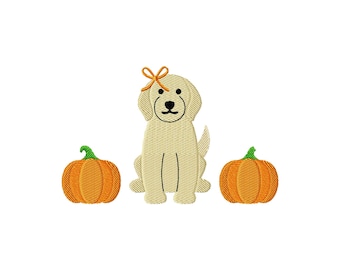 Puppy Pumpkin Autumn Stitch File Machine Embroidery Design (Instant Download, 9 Sizes)