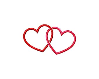Valentine Double Heart Satin Stitch File Machine Embroidery Design, 5 Sizes, Instant Download