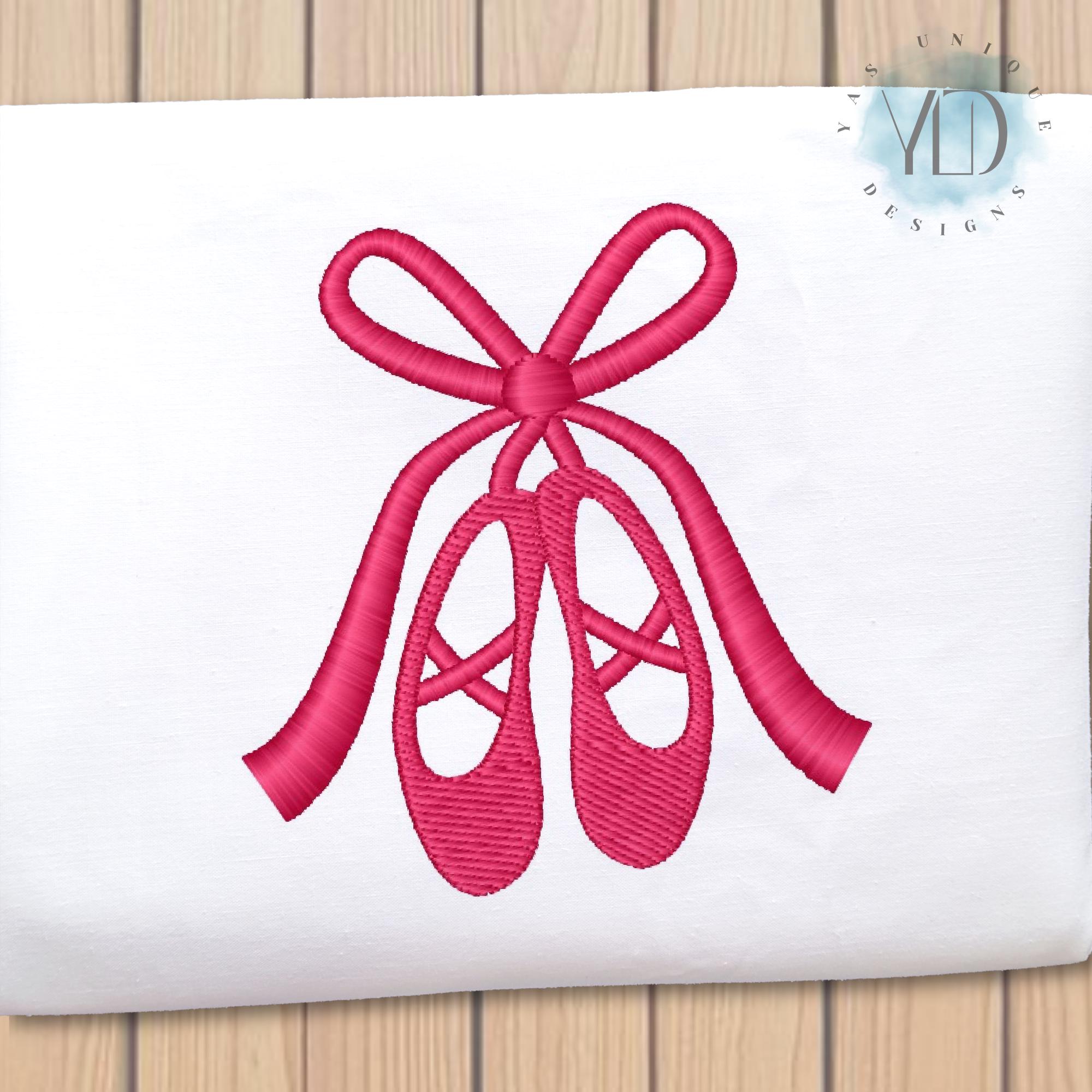 Ballet Slippers Embroidery Design, 7 Sizes, Ballet Shoes with Bow Satin Stitch Mini Machine Embroidery File, Instant Download