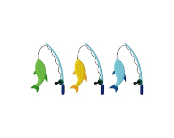 Fishing Pole Trio Summer Fill Stitch File Machine Embroidery Design (Instant Download, 9 Sizes)