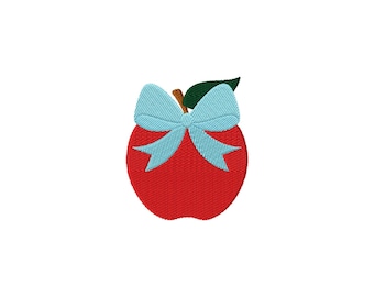Apple with Bow Mini Fill Stitch File Machine Embroidery Design (Instant Download, 6 Sizes)