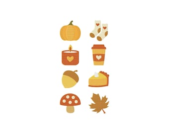 Fall Mini Autumn Icons Stitch Collection Embroidery Designs Bundle, Set of 8 (Digital Download)