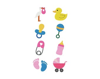 Baby Mini Icons Stitch Collection Set Embroidery Designs Bundle: Stork, Duck, Footprints (Digital Download)